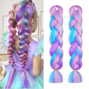 EYWILYWI 2 Packs Rajout Cheveux Tresse Ombr&eacute; &ndash; 61cm Jumbo Braids Pr&eacute;-&Eacute;tir&eacute;s, Extensions de Cheveux Synth&eacute;tiques pour Tressage, Crochet Twist Braids, Perruques &agrave; Tresses pour Femmes (Multi Colored) (JIEYFC, neuf)