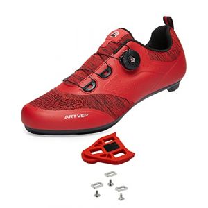 ARTVEP Chaussures de Cyclisme Homme Femmes Chaussure Peloton Chaussures de Vélo Route VTT, Compatibles Look SPD SPD-SL Delta avec Crampons Antidérapants Rouge EU 47 (Superest-EU, neuf)