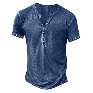 Homme Henley T-Shirts à Manches Courtes Col Tunisien Boutons Coton Décontractée Slim Fit Chemises en Coton T-Shirt Respirant Haut d'extérieur Fitness Tee Shirt Vetement Homme Solde (⭐⭐⭐⭐⭐AEGJEGVD(5-15 jours Arrivé), neuf)