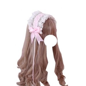 Accessoires for cheveux Lolita, serre-tête en dentelle blanche, serre-tête de soubrette, serre-tête à nœud, coiffe for fille, accessoire de robe Lolita(Light Pink) (FFNWFHZ, neuf)