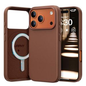SURPHY Coque en Cuir pour iPhone 17 Pro (6.3 Pouces,2025), Compatible avec Mag-Safe, Premium PU Cuir R&eacute;sistants Rayures Ultra-Mince, Marron (SURPHY-FR, neuf)