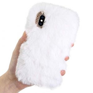 Coque pour iPhone 5 5S SE Lapin Peluche Fourrure Blanche Mignon Kawaii 3D Fourrure &Eacute;tui de Protection Hiver Chaud Souple Poilu Motif Doux Silicone TPU Gel Bumper Anti-Choc Incassable Housse (LCHDA-EU, neuf)