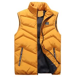 ORANDESIGNE Homme Veste Gilet Casual Chaud Doudoune Vest sans Manche Manteau Blouson Zipper Automne Hiver E Jaune 3XL (Wowmart Zoo X., neuf)
