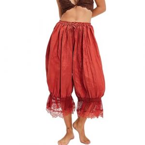 ThiCc Pantalon long bloomer pour femme - Bordure en dentelle - Pantalons victoriens Y2K - Taille &eacute;lastique - Volants - Confortable - Capri taille mi-haute pour la maison (piaopiaostore, neuf)