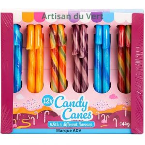 Lot de 12 Sucres d'Orge Color&eacute;s - Cannes &agrave; Sucre Multicolores 4 Parfums - Myrtille Orange Tutti Frutti Raisin - Bonbons No&euml;l - Artisan du vert (L'Artisan du Vert, neuf)