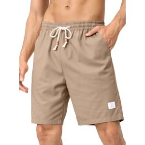 JMIERR Short et Bermudas Homme Pantalon Lin avec Poches été Casual Beach Shorts Cargo Pantacourt Beige L (JMIERR-FR, neuf)