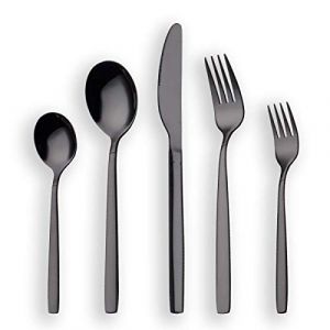 Berglander 30 pièces titane plaqué noir ensemble de couverts, 30 pièces ensemble de couverts, argenterie, service pour 6 (noir brillant) (Berglander Houseware, neuf)