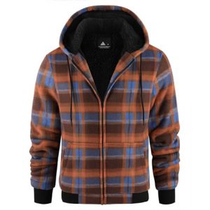 geeksport Veste Polaire Homme &agrave; Capuche Sweats Flanelle &agrave; Carreaux Zipp&eacute; Veste Chemise Chaude Doubl&eacute; Sweat-Shirt avec Poches pour d'automne d'hiver Orange-Bleu M (Zhengdaqian, neuf)