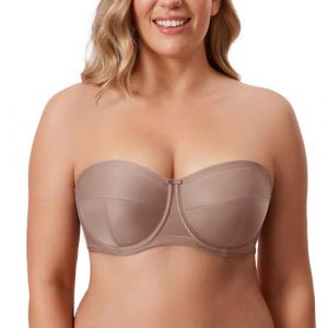 DELIMIRA Femme Soutien Gorge sans Bretelles Grande Taille avec Armature Bandeau Non Rembourré Antiglisse Brique 120D (Jimu Fashion, neuf)