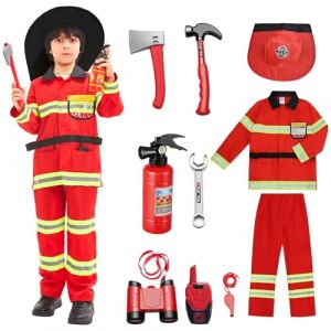 yecwkaz Deguisement Pompier Enfant Costume Pompier avec 10 pcs Accessoires Deguisement Chef des Pompiers pour Halloween Carnaval L'éducation Aux Exercices D'incendie Cosplay Jeu de Rôle Jouets,110cm (Atddo Technology Company Limited, neuf)