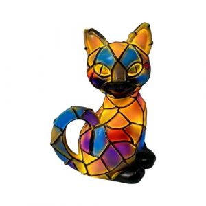 G&eacute;n&eacute;rique Lampe Chat, Lumineuse En Vitrail En Forme D'animal | R&eacute;sine Lampe Chevet Chat LED Veilleuse, Sculpture D&eacute;cor Maison &Eacute;nigme &Eacute;tag&egrave;re Chambre Table Chevet Pour Amoureux Des Chats 17x10x10cm (MaJade, neuf)