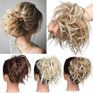 TESS Postiche Chignon Synthetique, Postiche Chignon Cheveux Naturel Chignon Elastique Chignon Postiche Décoiffé Extension Chouchou Chignon, Blond Miel + Blond Clair (TESS Official, neuf)