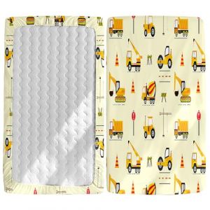 Odot Drap Housse pour Lit Bébé en Microfibre Doux Respirant, Drap Housses Enfant Imprimé Dessin Animé, Protège Matelas Compatible pour Berceau, Couffin et Nacelle (Excavatrice Jaune,95x65cm) (Odot, neuf)