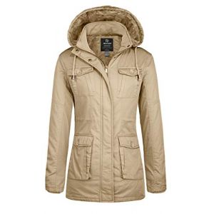 Wantdo Femme Veste &agrave; Capuche en Coton Classique Veste Coupe-Vent Ext&eacute;rieure Parka d'hiver Veste Chaude Doubl&eacute;e en Polaire Manteau D&eacute;contract&eacute; Style Militaire Kaki L (C'est&nbsp;la&nbsp;vie, neuf)