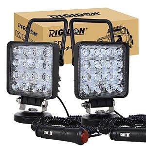 RIGIDON 2 Pcs 10 cm 4 pouces 48W feux de travail aimanté, phare de travail led carré, 12V 24V lampe de travail led avec base magnétique, led floodlights pour offroad Voiture camions SUV 4x4 tracteur (Sanyue-EU, neuf)