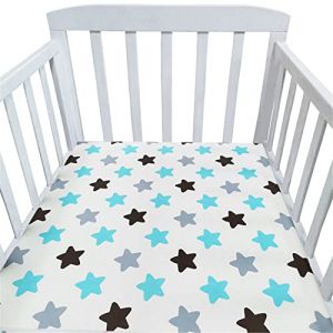 Hiseng Drap Housse Landau Berceau Lit d'Appoint, Étoile Animal Draps-Housses pour Un Lit Bébé, Coton Housse de Matelas Universels Élastique Protège Matelas pour Enfant (Étoiles bleus,150x80cm) (Hiseng, neuf)