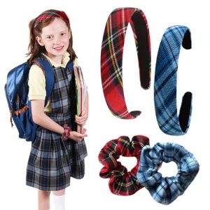 TRKETK 2 Pièces Bandeaux Tartan, Vintage Alice à Carreaux écossais Serre Têtes Bandeau à cheveux en tissu tartan avec Chouchous Tartan pour Cheveux pour Femmes et Filles (Rouge + Bleu) (ZIHONGDZ, neuf)