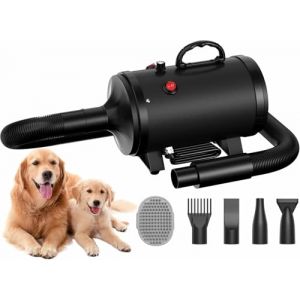 Blanlody Pulseur pour Chien Blower - Très Silencieux - 4,5 CV / 3200 W - Moteur réglable - Souffleur de Soins pour Chien avec 4 Buses différentes - Tuyau élastique et Brosse d'entretien (UChioce, neuf)