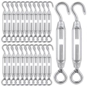 MIVIDE 24 Pcs Tendeur Cable M4, Tendeur Cable Inox 304 Réglable Crochet de Ridoir et Oeil, Tendeur de Fil pour Fil de Jardin, Système de Câble, Tendeur Accessoires (CAO LEI, neuf)