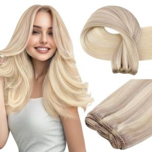 Easyouth 40cm Extension Cheveux Naturel Tissage Blonde Balayage Extension Tissage Cheveux Humain Blond Moyen Ombre Blond Platine Double Trame Tissage Cheveux Vrais Lisse 100g #Nordic (Easyouth Hair, neuf)