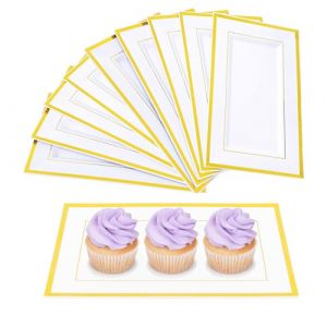 NAMYEUT Lot de 10 Plateaux de Service Rectangulaires en Plastique Avec bord dor&eacute;, 33 x 20 x 1,5 cm, R&eacute;utilisables, blanc, Presentoir Aperitif Buffet, Fruits, &agrave; G&acirc;teaux Snacks, Biscuits (NAMYEUT-DE, neuf)