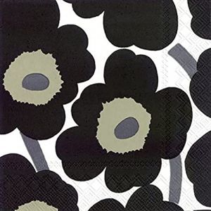 Marimekko Unikko &Eacute;tui &agrave; rabat pour Blanc Noir Big finlandais traditionnel de luxe Motif Lot de 20 serviettes de table papier (ClaireAN Collections, neuf)