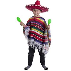 Ilovefancydress D&eacute;guisement mexicain pour gar&ccedil;on Poncho + Sombrero rose uni avec pompons blancs pour enfant (ILFD GROUP LTD, neuf)