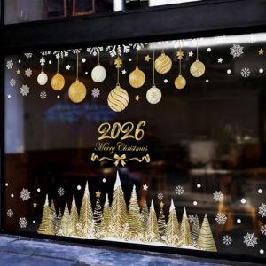 Caiery 2026 Sapin de No&euml;l Autocollants de fen&ecirc;tre de No&euml;l pour grandes fen&ecirc;tres, DIY, flocon de neige autocollants en verre fen&ecirc;tre vitrine d&eacute;coration de No&euml;l, fantastiques autocollants statiques PVC (Hong-Heng, neuf)