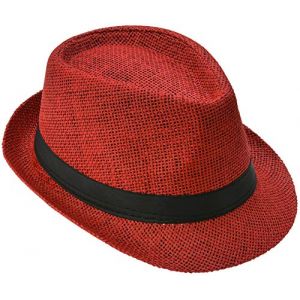 Miobo Chapeau de Paille, Fedora Polyvalent, Design Trilby, Protection Solaire (as4, Numeric, Numeric_54, Numeric_55, Rouge (Chapeau de Paille)) (Z&D, neuf)