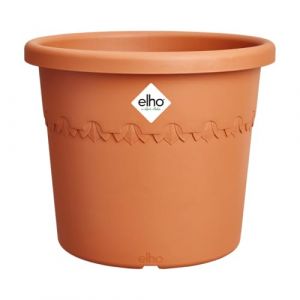 Elho Algarve Cilindro Wheels 58cm - Grand Pot de Fleurs Ext&eacute;rieur - Jardini&egrave;res - Plastique 100% recycl&eacute; - &Oslash; 58.2 x H 48.8 cm - Marron/Terre Cuite (Montanari Store, neuf)