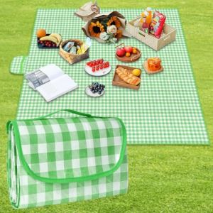 AYBUY Couverture de Pique-Nique,Portable Tapis de Couverture de Pique-Nique avec poignée de Transport et léger,Pliable Couverture de Pique-Nique Pliable 150 x 200 cm,Plaid Vert et Blanc (withchance, neuf)