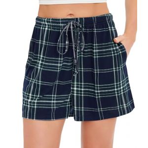 Lovasy Bas de Pyjama Femme Short de Pyjama d'été en Coton à Carreaux Léger Short de Nuit Grande Taille Plaid Vert foncé XL (Lovasy Direct, neuf)