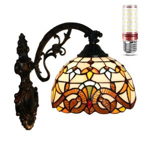 Uziqueif Applique Murale Int&eacute;rieure, Vintage Vitrail Lampe D&eacute;corative, 8 Pouces Lampe de Chevet Murale, pour Chambre Salon Bureau Restaurants H&ocirc;tels Couloirs Lofts, avec Une Ampoule E27,Baroque a (Uziqueif home decoration, neuf)