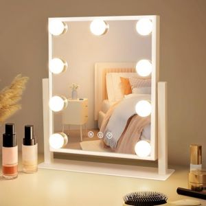Mursche Miroir de Maquillage Hollywood avec &eacute;clairage - Miroir vanit&eacute; avec 9 LED - Petit Miroir cosm&eacute;tique avec lumi&egrave;re - Rotation &agrave; 360&deg; - 3 Modes - Miroir de Coiffeuse Tactile &agrave; intensit&eacute; Variable (Glfsfrwer, neuf)