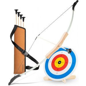 BOWRILLA Fl&egrave;che et arc pour enfants avec 4 fl&egrave;ches &agrave; ventouse, cible en bois et carquois | Jouet de tir &agrave; l'arc pour enfants pour les jeux d'int&eacute;rieur et d'ext&eacute;rieur &agrave; partir de 5 ans | Pour droitiers (BOWRILLA, neuf)
