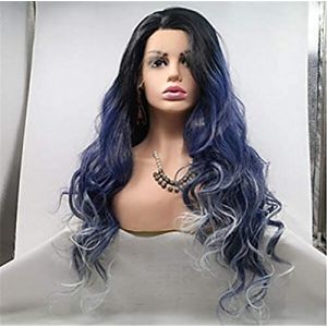 Perruques Avant En Dentelle Big Wave Supreme Perruque Avant En Dentelle Sans Ceinture Densité 150% Cheveux Synthétiques Perruque De Cheveux Bleus, 22 Pouces (22 Pouces) (ydxdsp, neuf)