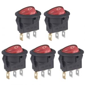 VEXUNGA Interrupteur a Bascule Rond 6A 250V AC 10A 125V ON/OFF Interrupteurs à bascule 2Positions 3Broches Carré Commutateur Marche Arret Bouton Lumière Rouge pour Voiture (5 Pièces) (VEXUNGA-FR, neuf)