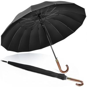 ZOMAKE XXL Parapluie Canne 16 Côtes,120 cm Grand Parapluie Manche Bois,55 Pouces Ombrelle Solide Anti Vent 2 Personnes,Parapluie Golf Automatique Homme Femme Avec Anneau Métallique(Noir) (ZomakeDirect, neuf)