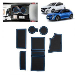BSTW pour Peugeot 208 E-208 2020-2024 2025 (Automatique) Tapis Antidérapants pour Peugeot 208 GT Line Tapis en Caoutchouc pour Console Centrale, Porte Verres, Rainure de Porte (Bleu) (Shenzhen Lingke Electronics Co., Ltd, neuf)