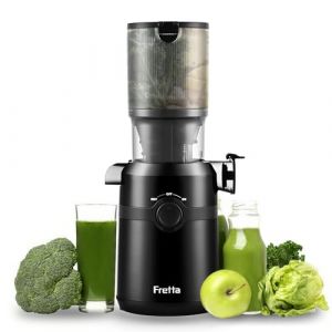 Extracteur de Jus, Fretta Extracteur de Jus de Fruits et L&eacute;gumes Entiers, Grande Ouverture de 108mm Slow Juicer, 1L Capacit&eacute;, Pression &agrave; Froid, Facile &agrave; Nettoyer, Sans BPA, 200W(Noir) (Fretta-EU, neuf)