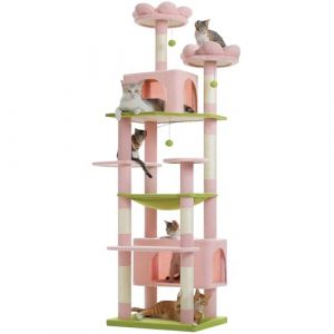 PAWZ Road Arbre à chat stable pour grands chats de 205 cm avec hamac, 7 poteaux en sisal, grand perchoir et grotte, paniers, arbre à chat haut pour chats d'intérieur, rose (Johnson SY, neuf)