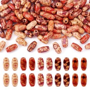 Craftdady Lot de 100 perles en bois ovales en forme de grain riz avec grand trou et imprim&eacute; pour la fabrication de bijoux et macram&eacute; 14 x 8 mm (Craftdady, neuf)