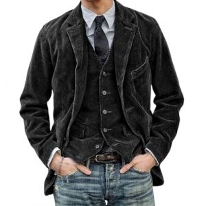 Nbzsmlkn Veste Et Gilet Vintage Daviro,Veste en Velours C&ocirc;tel&eacute; Vintage pour Homme,Veste De Costume D&eacute;contract&eacute;e &agrave; Revers Crant&eacute;s,Ensemble Veste Et Gilet Vintage Slim Fit &agrave; Un Bouton (Noir,XL) (Lingbao Kusidi Trading Co., Ltd, neuf)