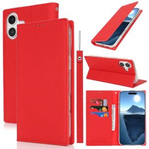 Cavor Coque Compatible avec iPhone 16 Plus Etui avec Cordon,Cuir v&eacute;ritable Flip Portefeuille &Eacute;tui en Cuir,[3 Porte Cartes][Magnetique][RFID Blocker],Housse Etui Compatible avec iPhone 16 Plus - Rouge (Copmob, neuf)