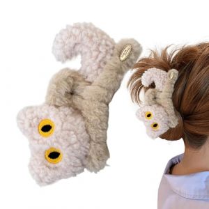 Lot de 2 barrettes &agrave; cheveux moelleuses - Pinces &agrave; cheveux en peluche de dessin anim&eacute; - Mini pince &agrave; cheveux avec fermeture &agrave; pression - Pince &agrave; cheveux mignonne en forme d'animal de dessin anim&eacute; (krate, neuf)