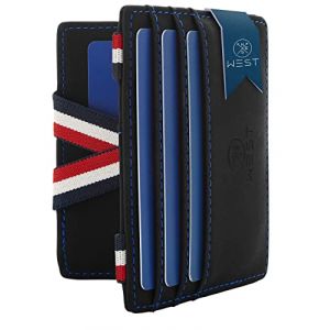 WEST&reg; Portefeuille Magique Anti Piratage RFID avec Compartiment pour Pi&egrave;ces - Portefeuille Homme avec Bandes de S&eacute;curit&eacute; pour Billets (Navy) - Porte Carte avec Boite Cadeau Homme Incluse (West - Luna, neuf)