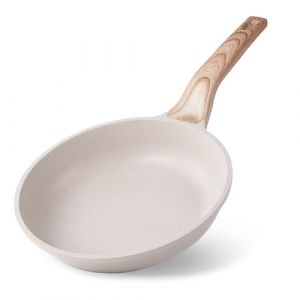 RIOVARM 24cm Induction Antiadhésive Poêle à frire, Granit Poêles à œufs sans PFOA, Poêle à omelette avec poignée en bakélite Woodgrain, Beige Articles de cuisine Cadeau, Convient au gaz (TAIMEI20, neuf)