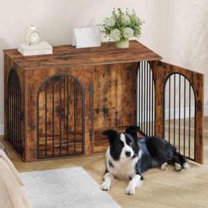 Hzuaneri 108cm Cage pour Chiens, Table d’Appoint, Niche Moderne pour Chiens Intérieur, Cage Chien de Taille Moyenne, Maisonnette pour Animaux, 3 Portes, Porte arquée, 108 x 64 x 76 cm, Marron Rustique (Hzuaneri FR, neuf)
