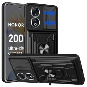 KZIOACSH Coque Honor 90,Couvercle de cam&eacute;ra &agrave; glissi&egrave;re+360&deg;degr&eacute;s B&eacute;quille &agrave; Bague de Rotation avec Carte Fente Anneau Renforc&eacute;e Rigide PC et TPU Silicone Bumper Housse Antichoc,Noir (Dragon-long, neuf)