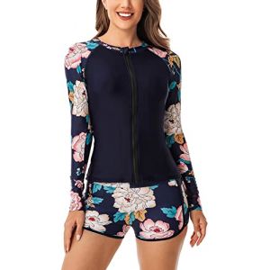 Rashguard Femme 2 Pi&egrave;ces Maillot de Bain &agrave; Manches Longues pour Surf Natation S&eacute;chage Rapide Maillot de Bain Shorty Femme Deux Pi&egrave;ces M (MANDIGLO, neuf)